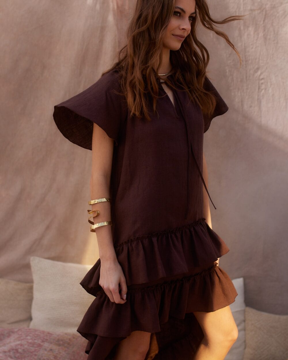SALAMANCA cocoa linen dress — zdjęcie 3
