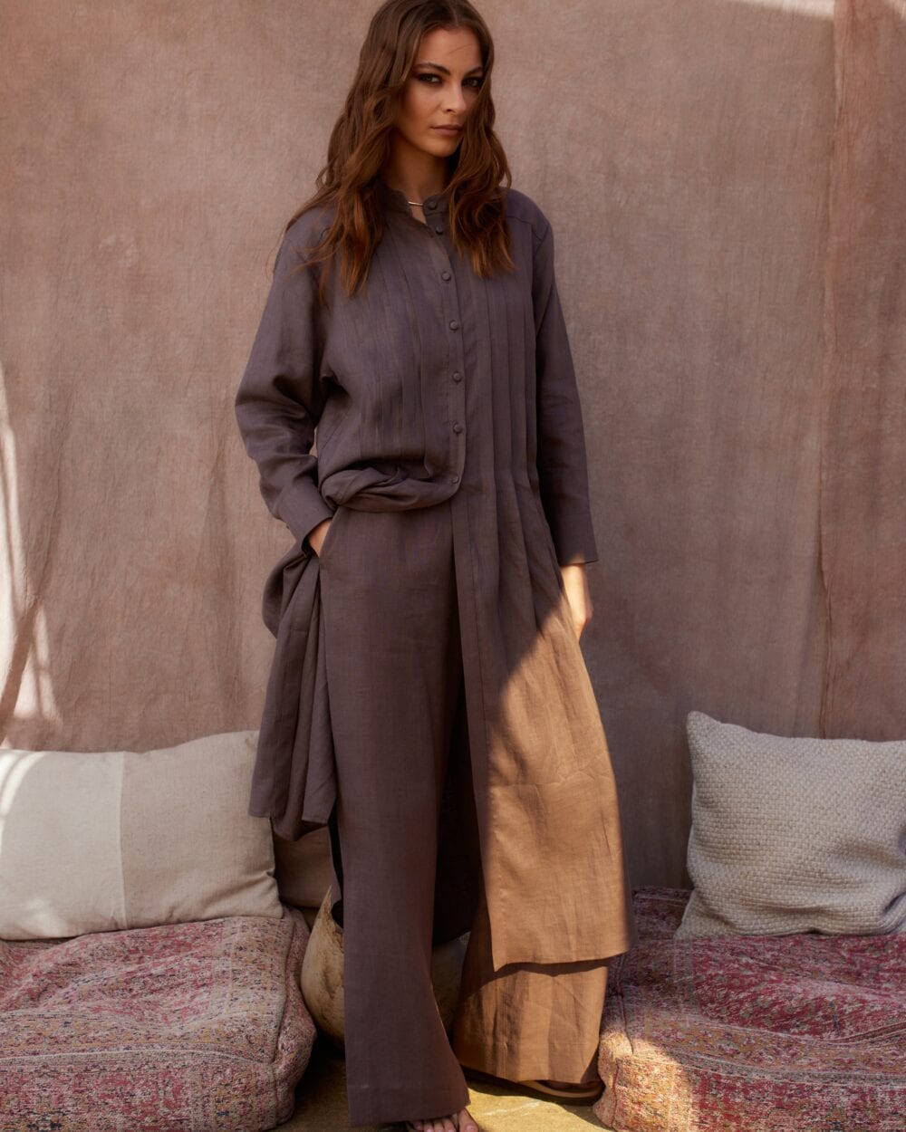MUSCAT mocha linen shirt — zdjęcie 2