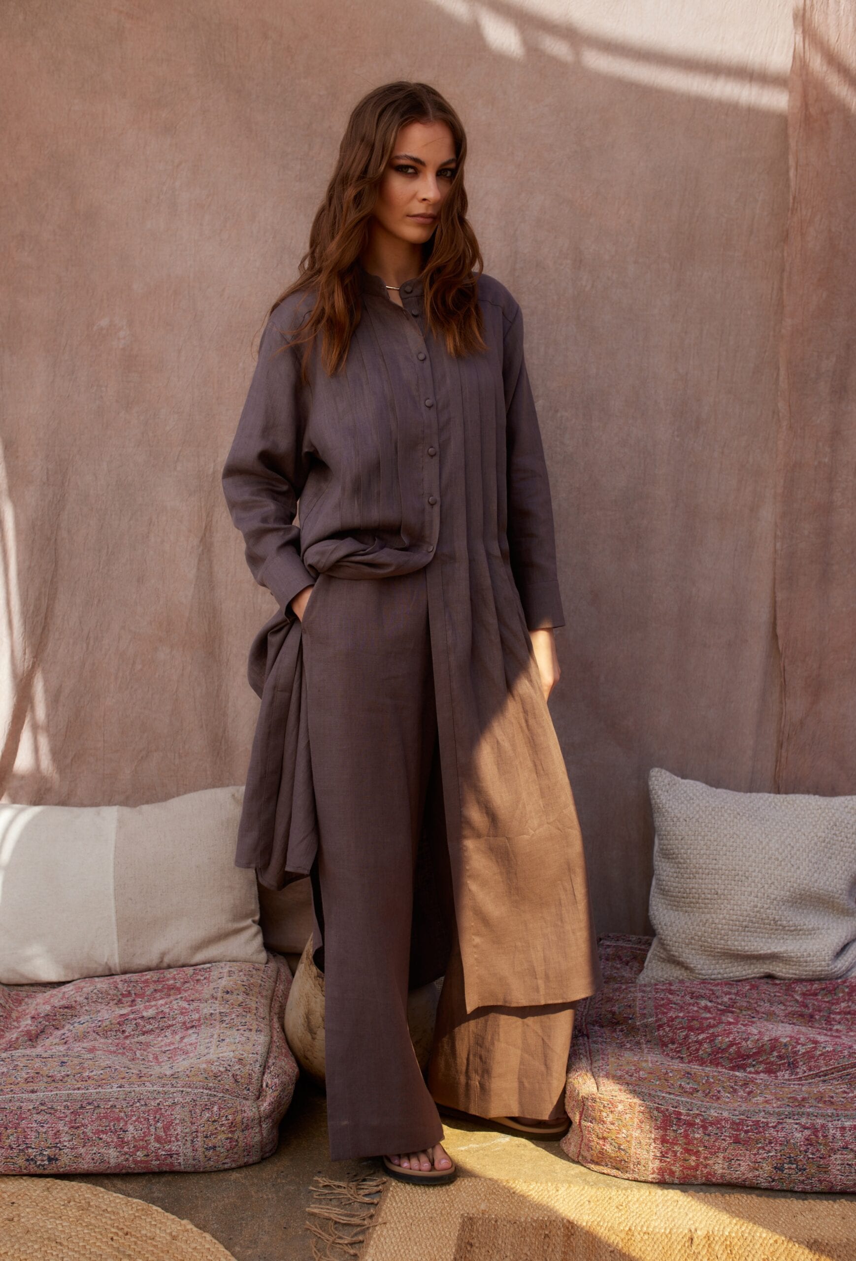 MUSCAT mocha linen shirt — zdjęcie 2