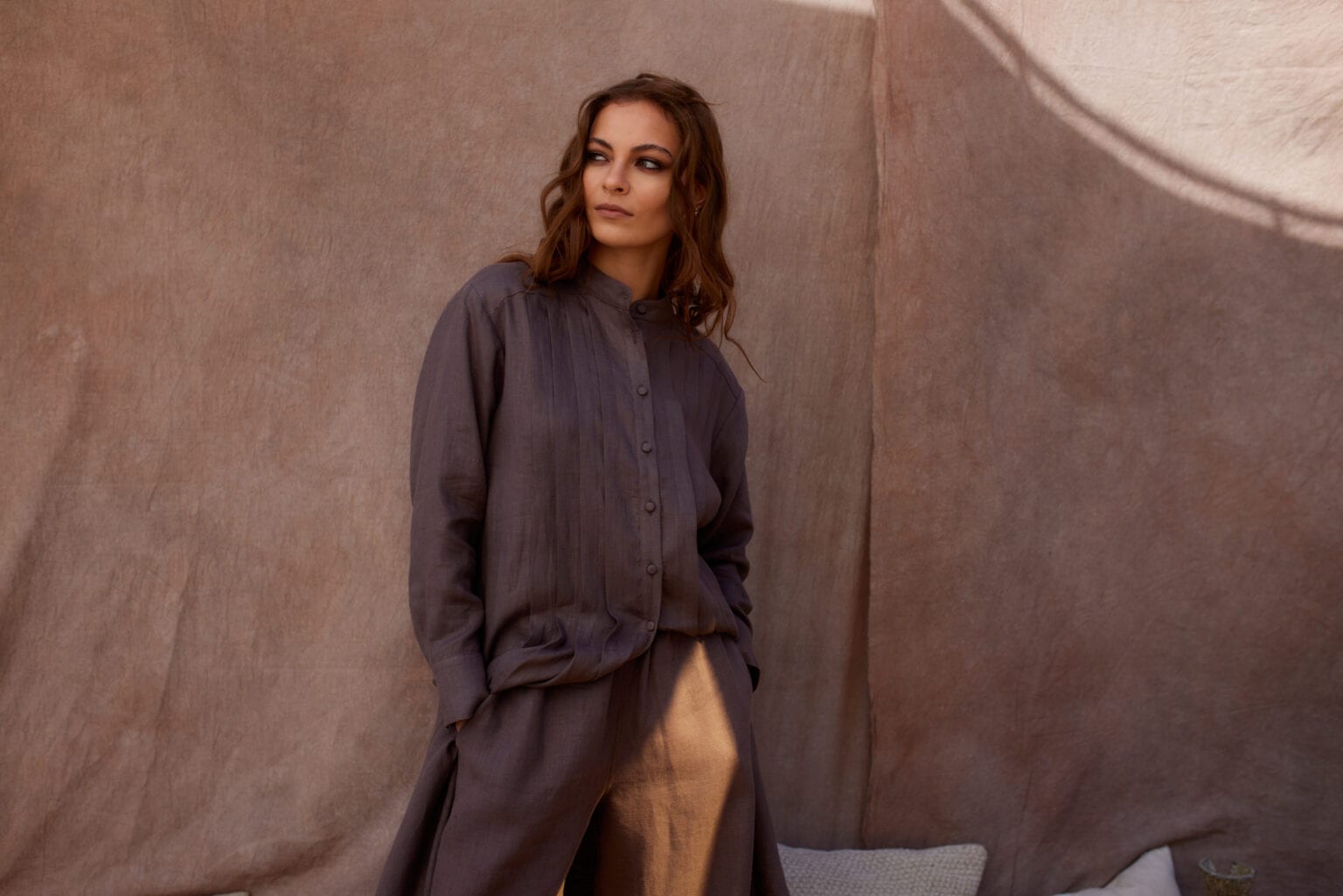 MUSCAT mocha linen shirt — zdjęcie 6