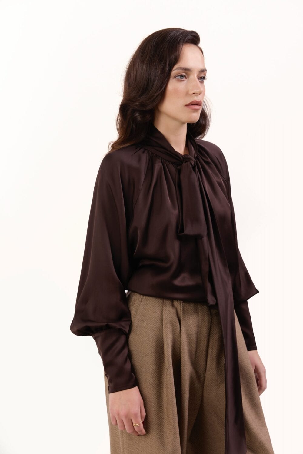 BAUMONT brown satin shirt — zdjęcie 2