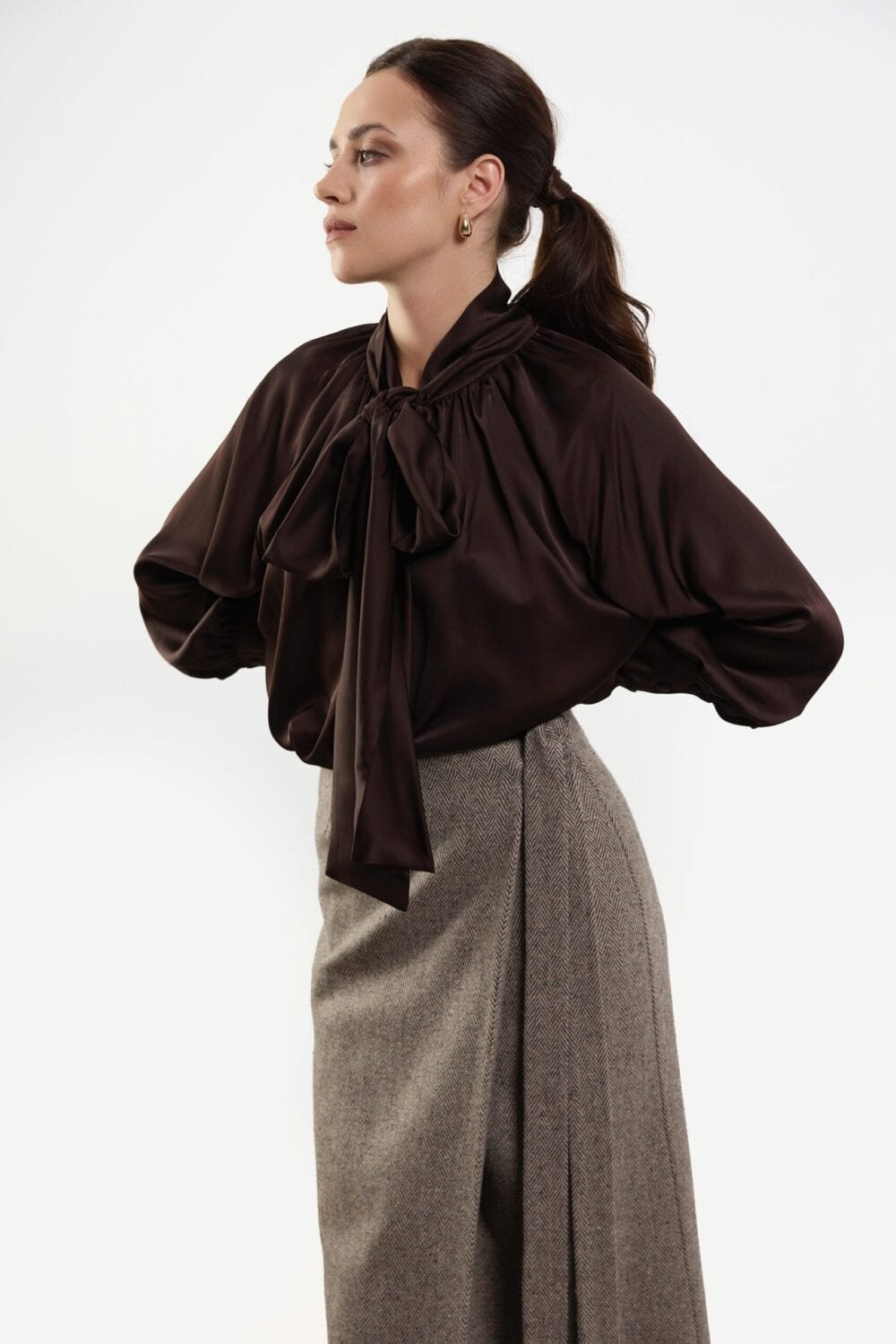 BAUMONT brown satin shirt — zdjęcie 8