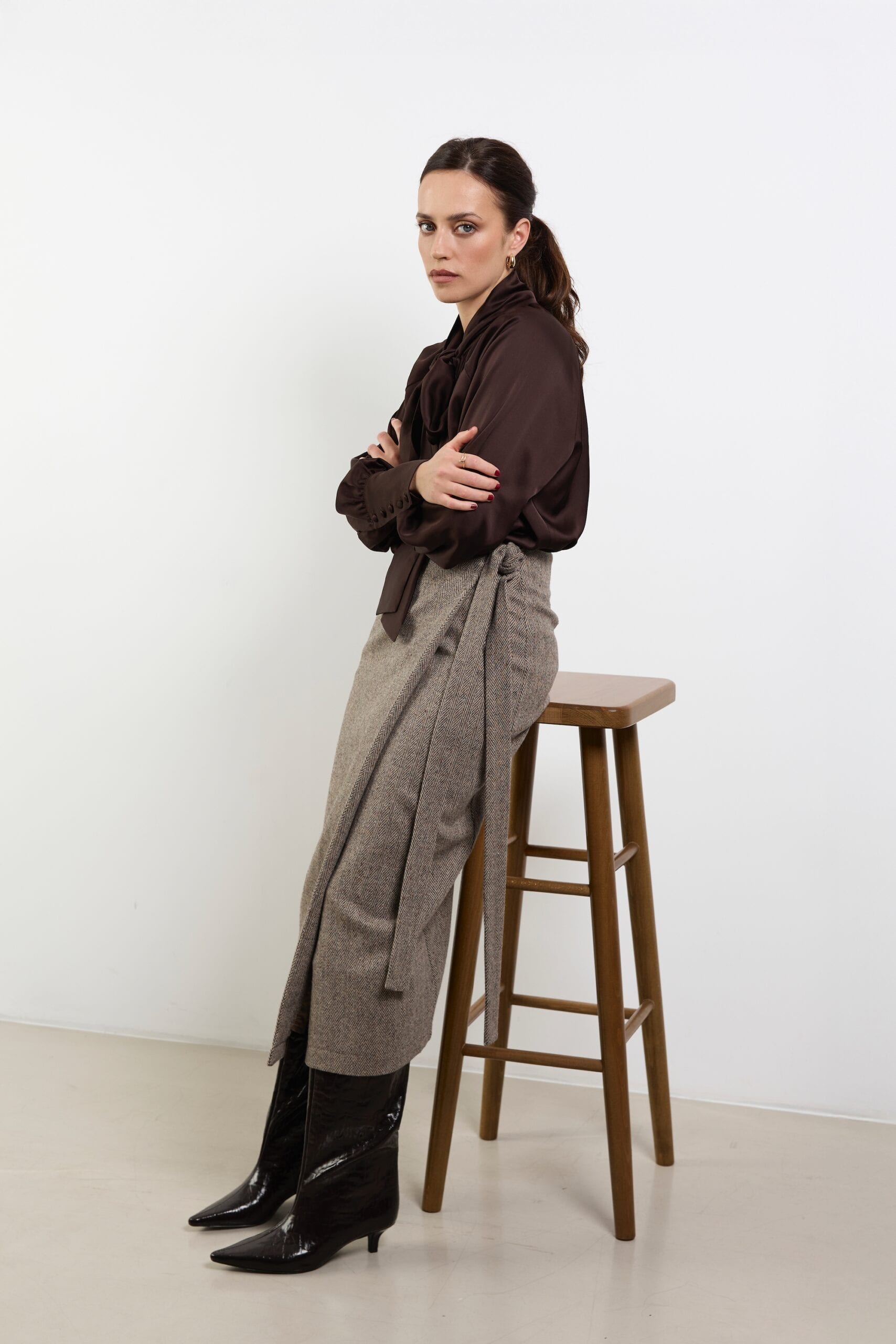 BAUMONT brown satin shirt — zdjęcie 10