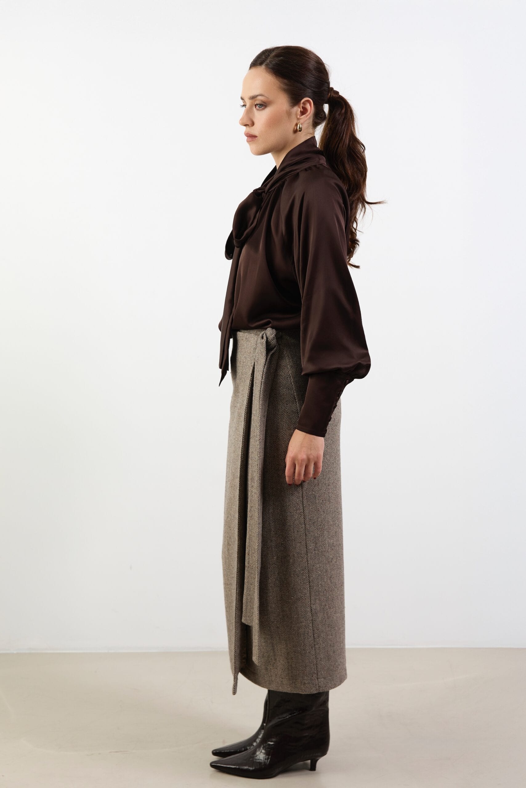 BAUMONT brown satin shirt — zdjęcie 9