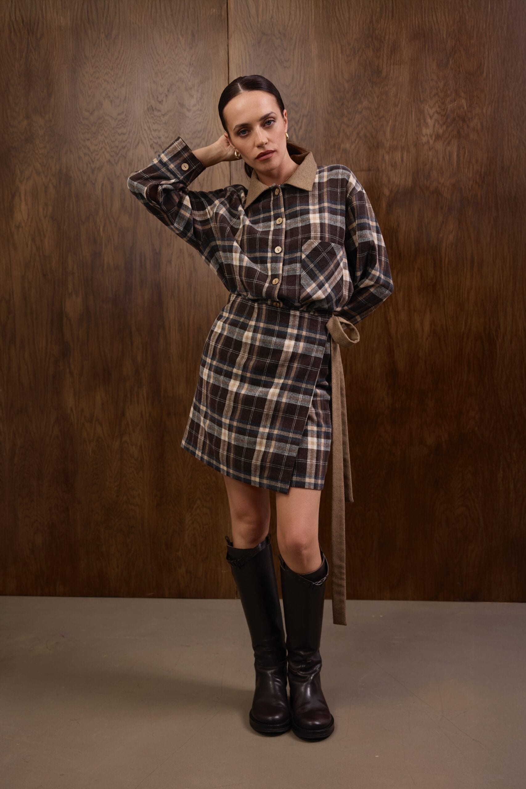 DEVON brown flannel skirt — zdjęcie 6