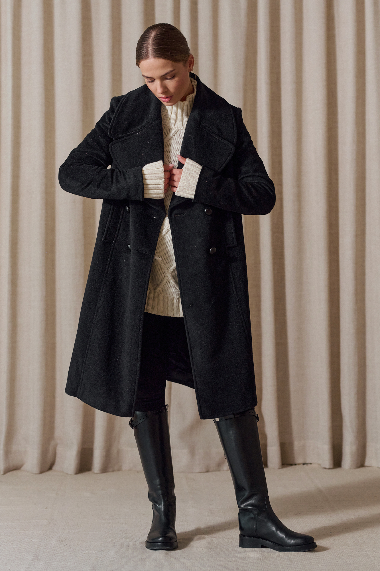 long wool black coat womens